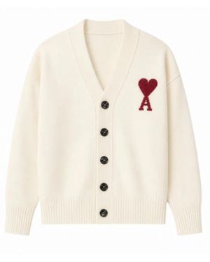 Ami Paris Cardigan Met Contrasted De Coeur - Naturel