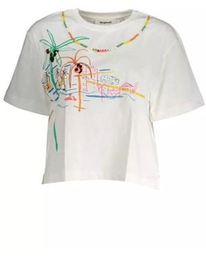 Desigual Bedrucktes weißes Baumwoll-T-Shirt