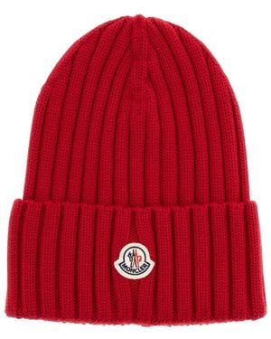 Moncler Accessoires ,Rood ,Wol Logo Motif Beanie
