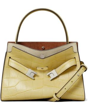 Tory Burch Tassen ,Geel ,Leer Petite Lee Radziwill Croco-Embossed Double Bag - Metallic