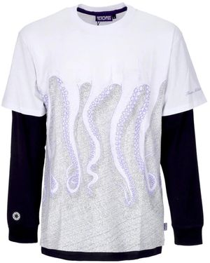 Octopus Weißes Langarm-Rundhals-T-Shirt