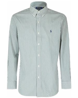 Polo Ralph Lauren Overhemden ,Groen ,Gestreept Poplin Overhemd - Blauw