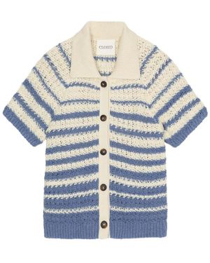 Closed Gestreifte Kurzarm-Strickjacke - Blau
