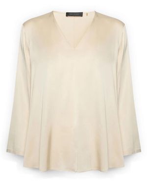 Elena Miro Overhemden ,Satijn Stretch Viscose Satin Blouse - Naturel
