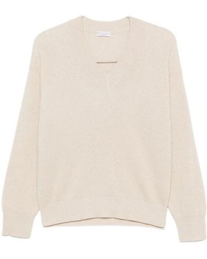 Brunello Cucinelli V-Ausschnitt Pullover - Weiß