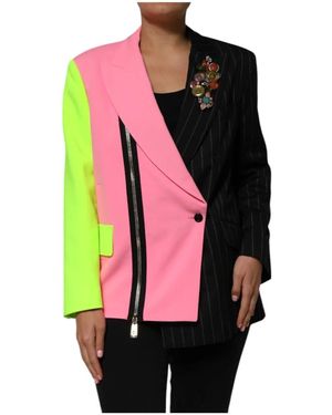 Dolce & Gabbana Patchwork Embellished Coat Jacket - Roze