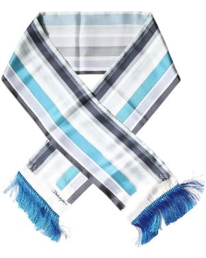 Dolce & Gabbana Gestreifter Seiden-Wickelschal Mit Fransen - Blau
