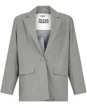 Silvian Heach Pinstripe Blazer Met Kristallen Waterval - Grijs