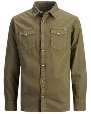 Jack & Jones Overhemden ,Groen ,Katoen Stretch Katoenen Overhemd Herfst/Winter Collectie