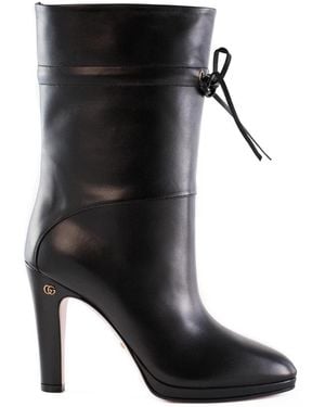 Gucci Schoenen ,Zwart ,Leer Enkellaarsjes Met Trekkoord