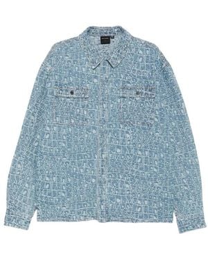 Daily Paper Overhemden ,Blauw ,Denim Croc Jacquard Denim Shirt