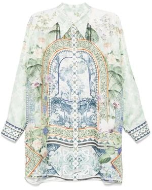CAMILLA Grafische Print Feestoverhemd Met Kristalversiering - Blauw
