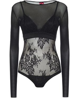 Pinko Tops ,Zwart ,Tule Tulle En Kant Gebreide Bodysuit