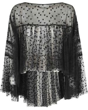 Alberta Ferretti Camicia Tulle Ricamato - Zwart