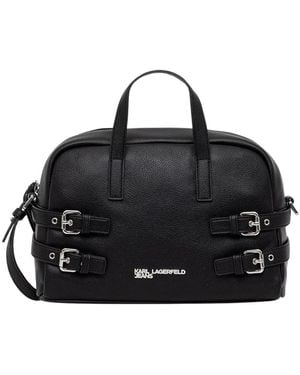 KARL LAGERFELD Logo Plaque Schultertasche - Schwarz
