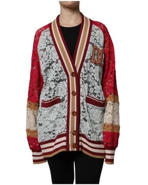 Dolce & Gabbana Floral Lace Cardigan Jumper - Red