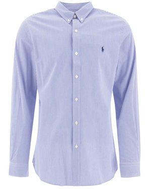 Polo Ralph Lauren Gestreept Slim-Fit Poplin Overhemd Blauw