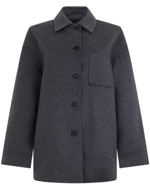 Prada Jassen ,Grijs ,Wol Jas Met Kraag En Knopen - Blauw