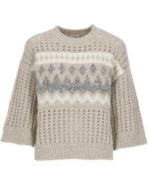 Peserico Truien & Vesten ,Pailletten Openwork Trui - Grijs