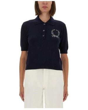 Moschino Truien & Vesten ,Blauw ,Wol Geborduurd Gebreid Poloshirt