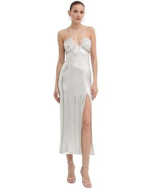 Patrizia Pepe Kleedjes ,Grijs ,Polyester Gelamineerde Midi-Jurk - Wit