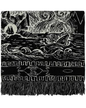Alanui Bestickter Wollmischung Antarktis Expeditionsschal - Schwarz