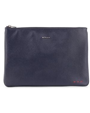 Kiton Clutch in pelle con logo frontale - Blu