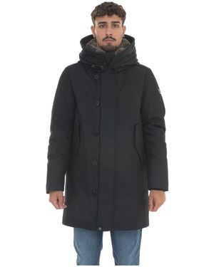 Peuterey Jassen ,Blauw ,Katoen Bont Parka Met Ritssluiting - Zwart