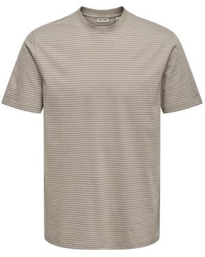 Only & Sons Tops ,Katoen Onsfred Life Stripe Tee - Grijs