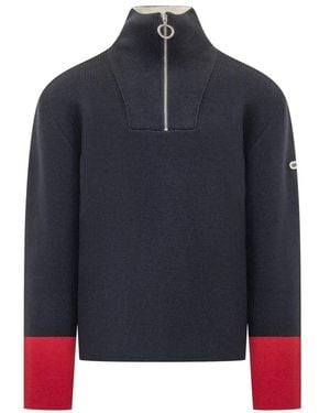 Ami Paris Hoodies & Sweatvesten ,Blauw ,Wol Zipped Collar Sweater