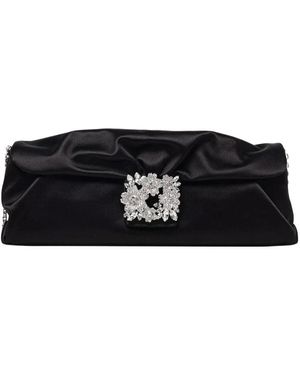 Roger Vivier Schwarze Kristall Satin Clutch