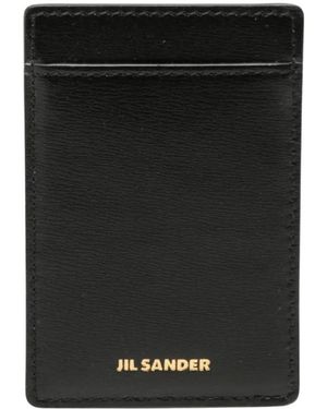 Jil Sander Accessoires ,Zwart ,Leer Magnetische Kaarthouder