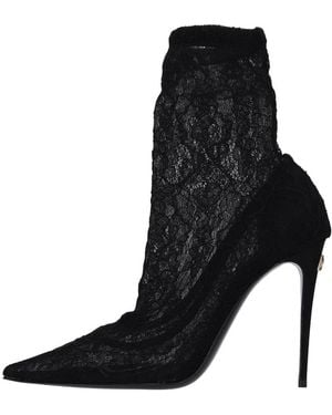 Dolce & Gabbana Stretch Tüll-Stiefeletten - Schwarz