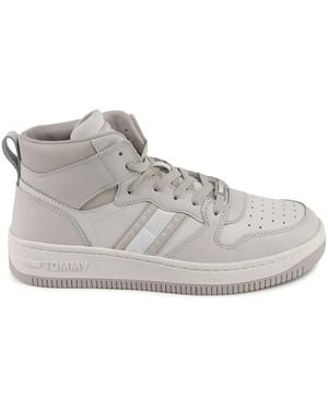 Tommy Hilfiger Weiße Leder Hightop Sneakers - Grau