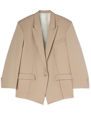The Attico Beiger Oversize Glen Blazer Mit Logo - Natur