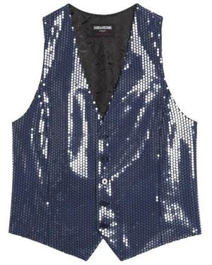 Zadig & Voltaire Jassen ,Blauw ,Leer Emaux Sequin Vest