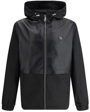 Philipp Plein Luxuriöse Kapuzenjacke Mit Lederpanel - Schwarz