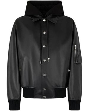 Roberto Cavalli Leren Bomberjack Met Capuchon - Zwart