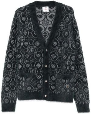 CASABLANCA Truien & Vesten ,Veelkleurig ,Fluffy Monogram Cardigan - Zwart