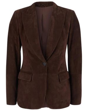 Brunello Cucinelli Jassen ,Bruin ,Leer Peak Lapel Suede Blazer