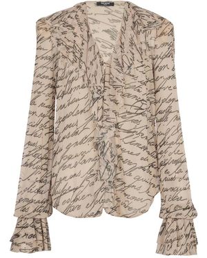 Balmain Overhemden ,Overhemd Met Ruches En Liefdesbriefprint - Bruin
