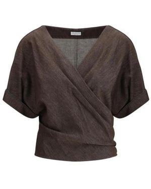 Brunello Cucinelli Schmuckverziertes Wrap-Top - Braun