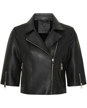 Notyz Zwarte Cropped Jas Met Licht Gouden Accents