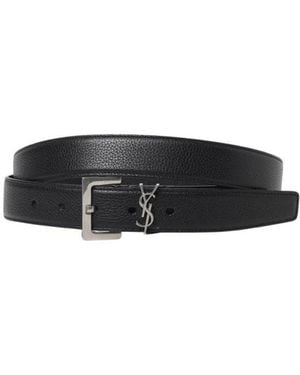 Saint Laurent Accessoires ,Zwart ,Leer Zwarte Leren Riem Met Ysl-Gesp