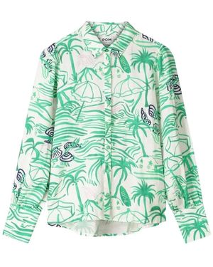 Pom Beach Vibes Leinenbluse - Grün