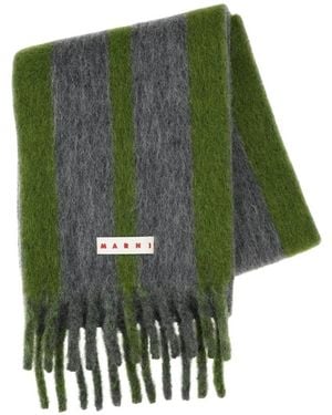 Marni Grote Gestreepte Wollen Sjaal - Groen