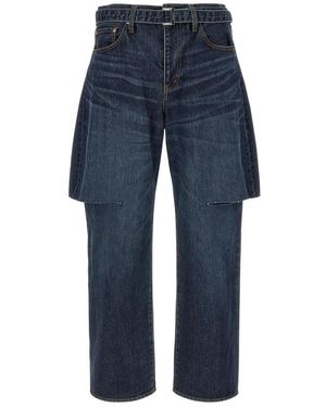 Sacai Cut-Out Gerades Jeans - Blau
