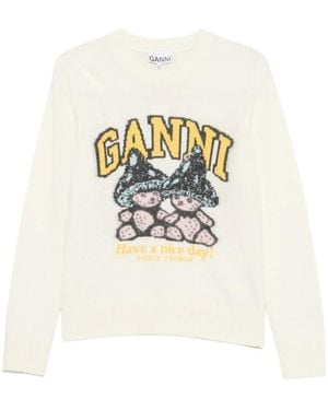 Ganni Round-Neck Knitwear - Blanc
