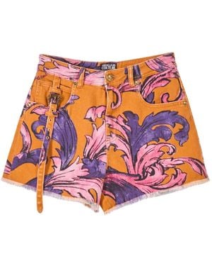 Versace Jeans Couture Barocke Denim Shorts Mit Fransigen Kanten - Rot