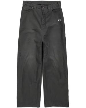 Balenciaga Broeken ,Zwart ,Broek Met Hoge Taille En Geborduurd Logo Met Vijf Zakken - Grijs